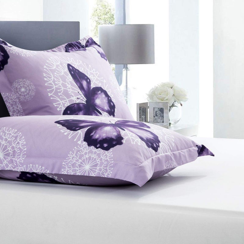 ARTALL Lightweight Microfiber 3 Piece Comforter Set with 2 Shams, Butterfly Pattern Bedding Set, Full/Queen, Purple - Image 4